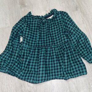 Cat & Jack Green Black Gingham Smock Neck Dress Baby Girl Size 12 Months
